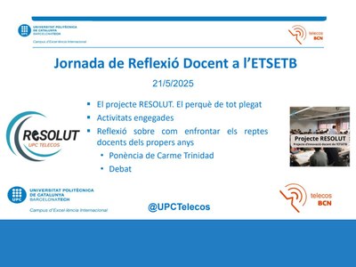 I Jornada de Reflexió Docent de l’ETSETB, en el marc del projecte RESOLUT
